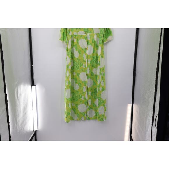 Vintage Green Floor Length Floral Cotton Dress - Picture 4 of 12